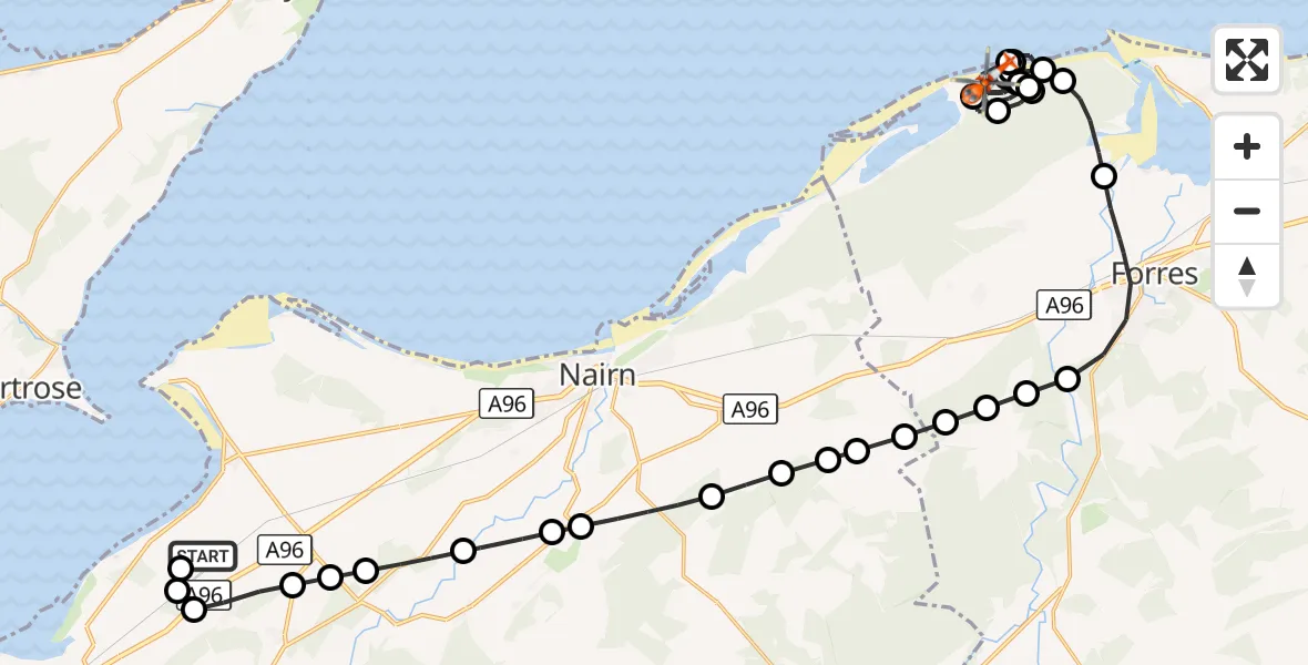 Flight route Coastguard Helicopter Inverness Airport - Buckie Loch, 30 October 2026, 18:49