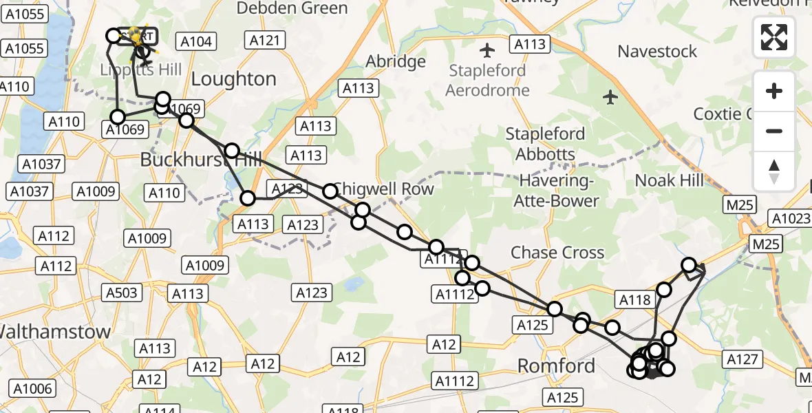 Flight route Police Helicopter Metropolitan Police Air Support Unit Lippitts Hill - Metropolitan Police Air Support Unit Lippitts Hill, 30 October 2026, 19:29