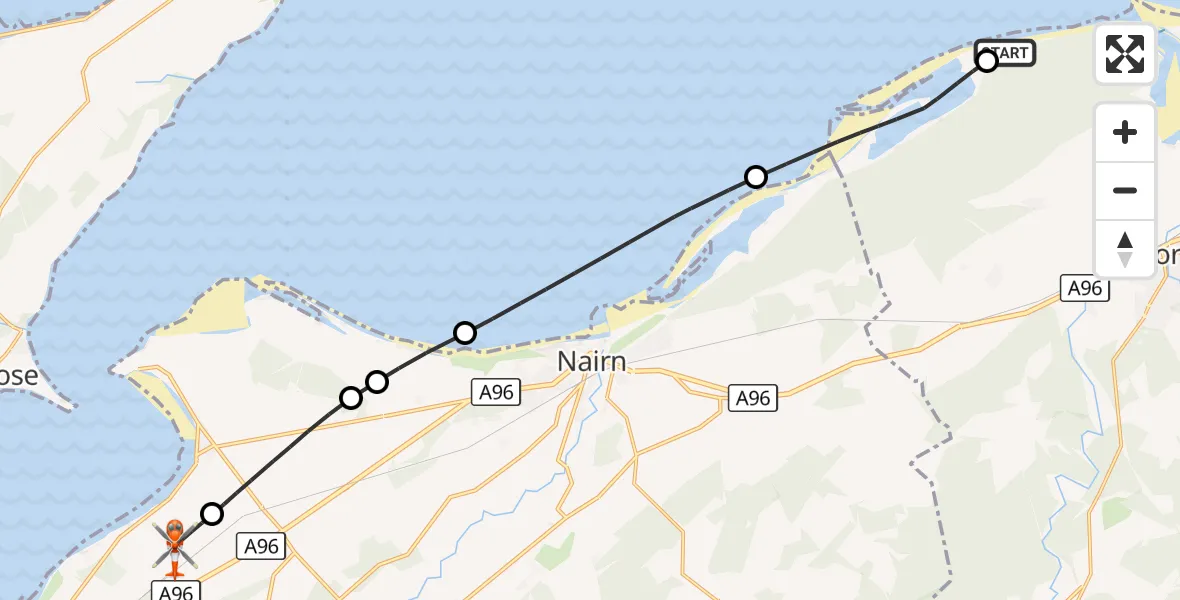 Flight route Coastguard Helicopter Buckie Loch - Inverness Airport, 30 October 2026, 19:32