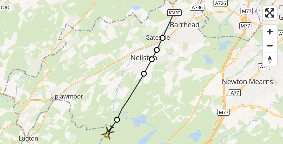 Flight route Police Helicopter Barrhead - East Ayrshire, 30 October 2026, 21:05