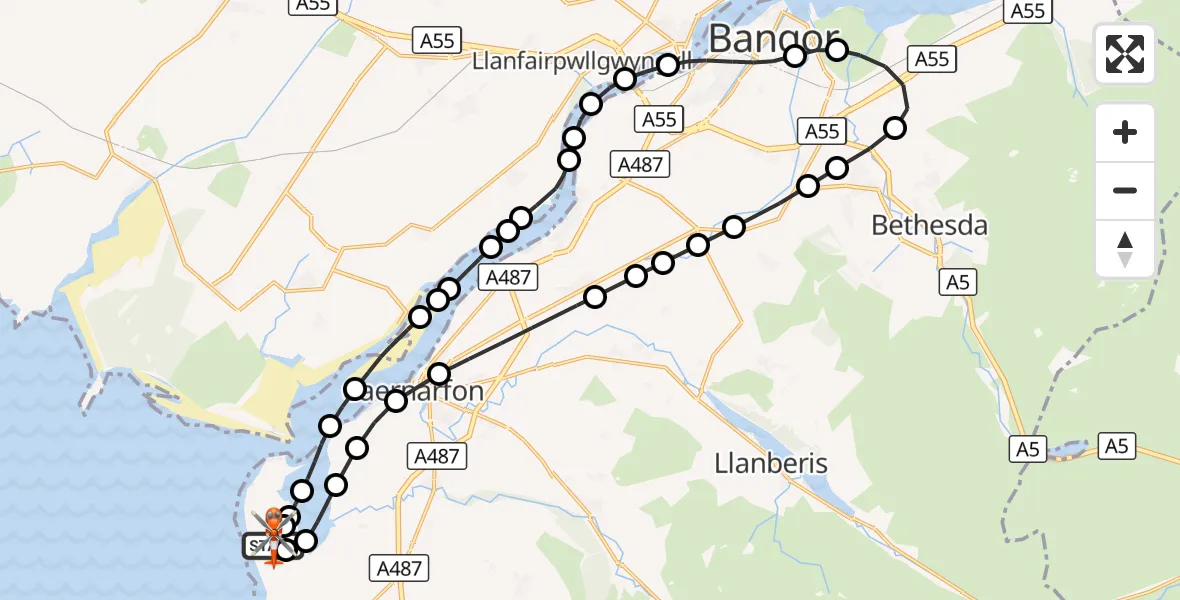 Flight route Coastguard Helicopter Caernarfon Airport - Caernarfon Airport, 30 October 2026, 21:11
