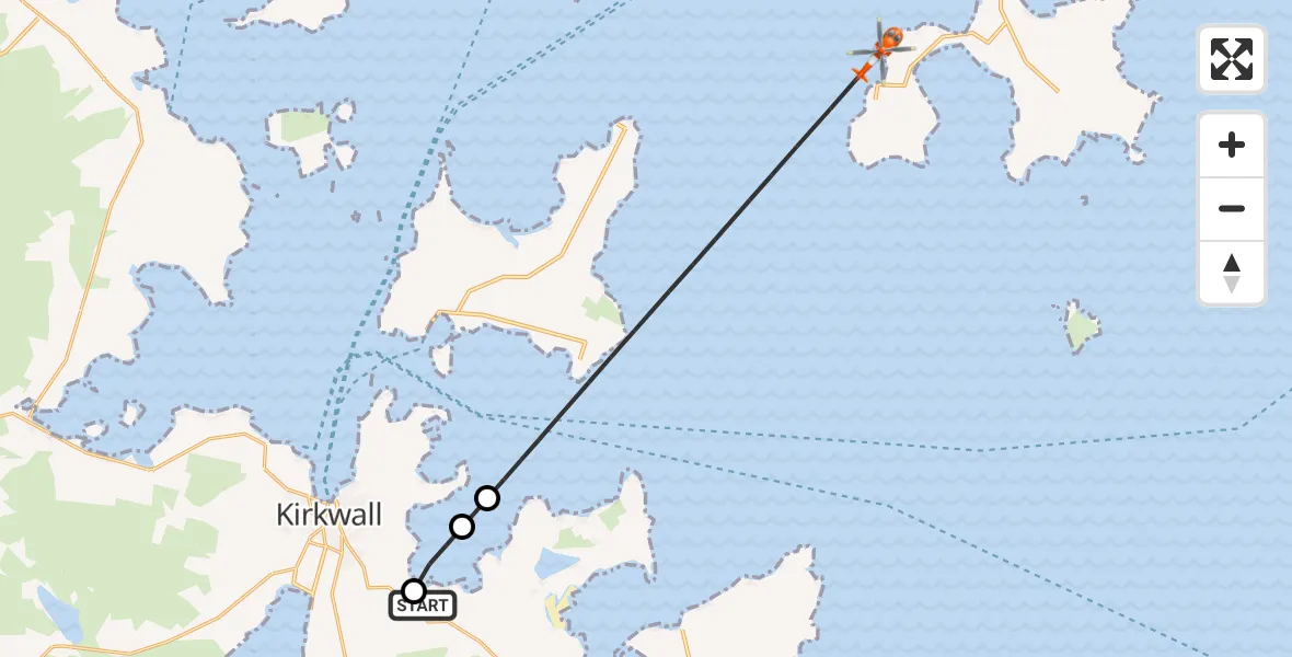 Flight route Coastguard Helicopter Kirkwall Airport - North Atlantic Ocean, 31 October 2026, 00:08