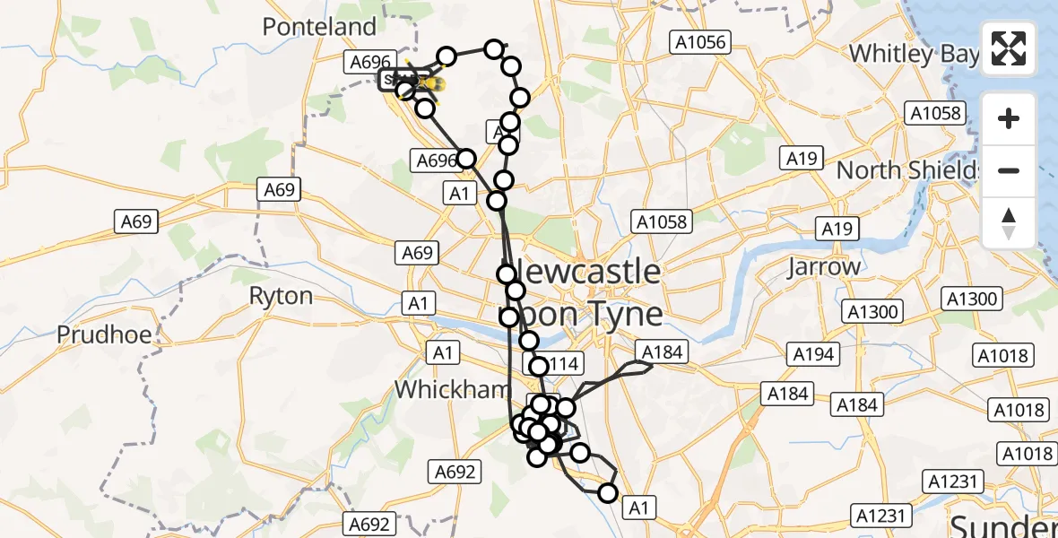 Flight route Police Helicopter Newcastle International Airport - Newcastle International Airport, 31 October 2026, 02:04