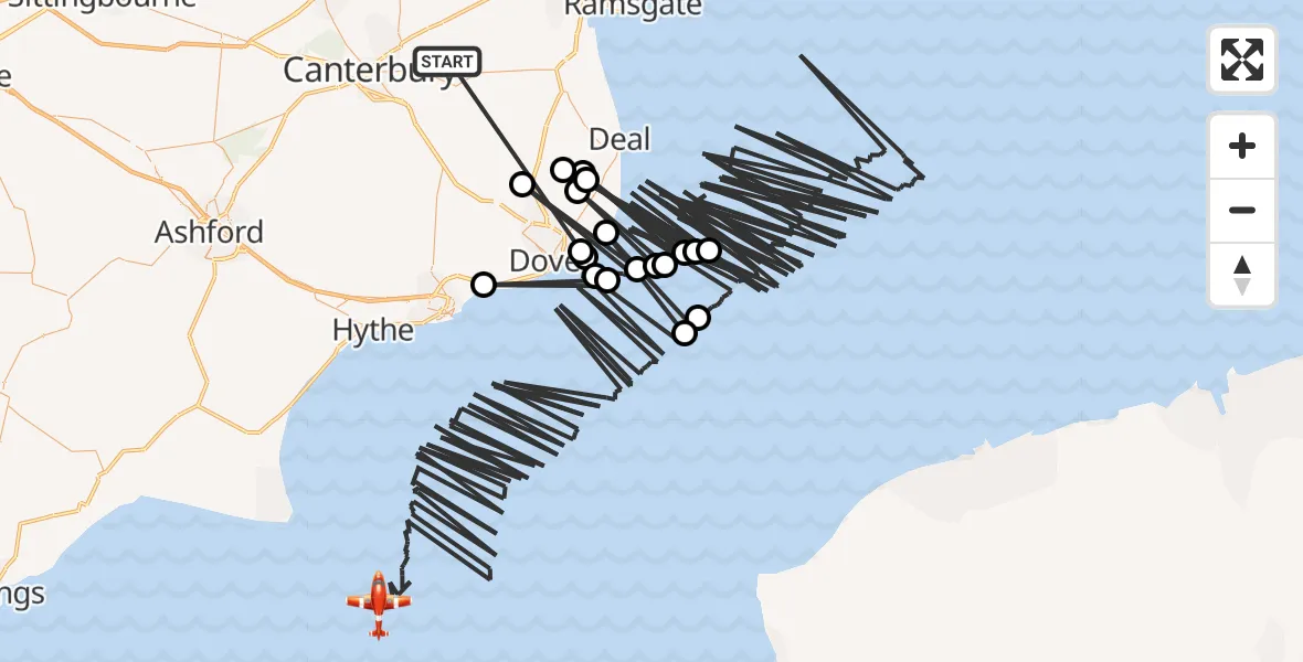 Flight route Coastguard Drone Wickhambreaux - English Channel, 31 October 2026, 02:09