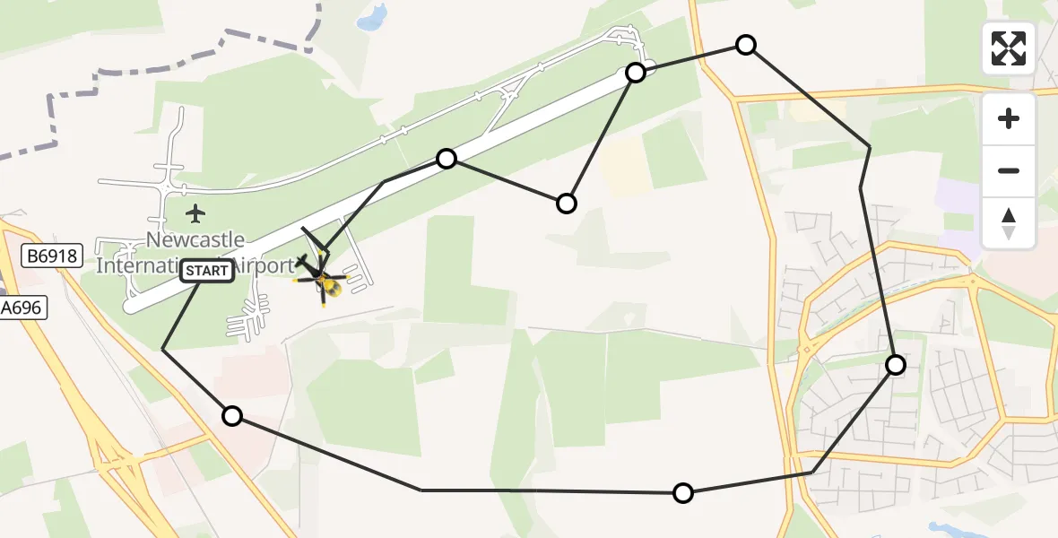Flight route Police Helicopter Newcastle International Airport - Newcastle International Airport, 31 October 2026, 05:41