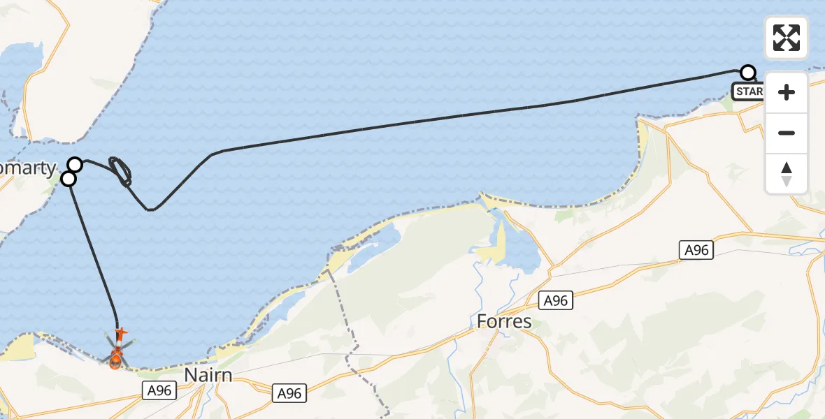 Flight route Coastguard Helicopter Duffus - North Sea, 31 October 2026, 11:04
