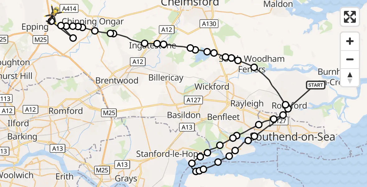 Flight route Police Helicopter Rochford - North Weald Airfield, 31 October 2026, 12:48