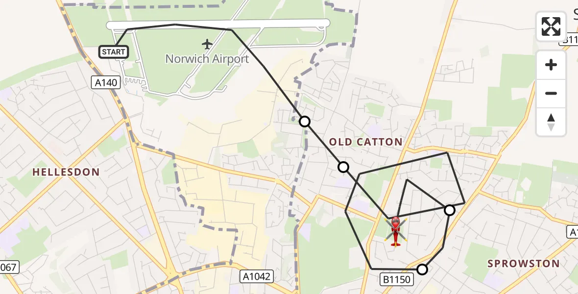 Flight route Air Ambulance Helicopter Norwich Airport - Norwich, 31 October 2026, 13:47