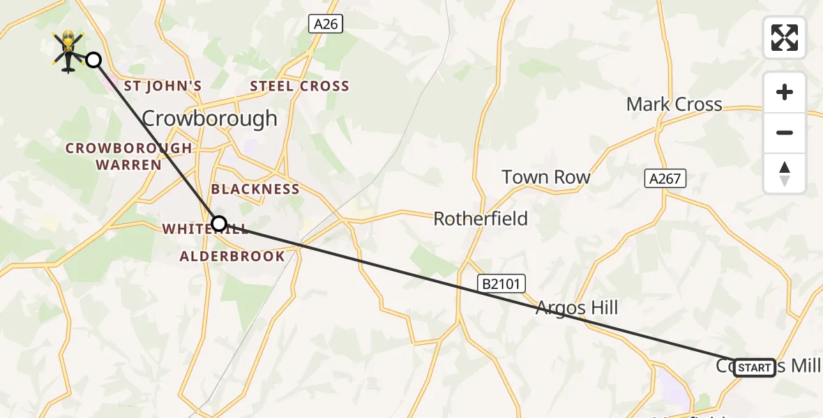 Flight route Police Helicopter Coggins Mill - Wealden, 31 October 2026, 13:57