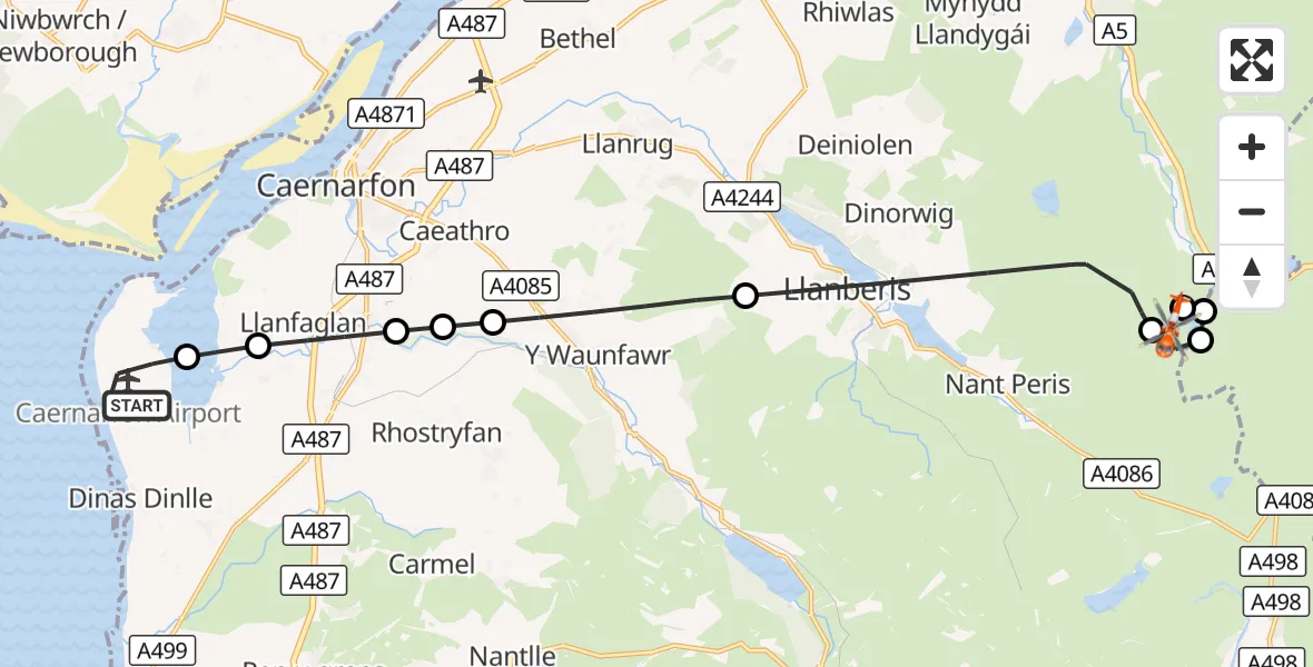 Flight route Coastguard Helicopter Caernarfon Airport - Llandygai, 31 October 2026, 14:06