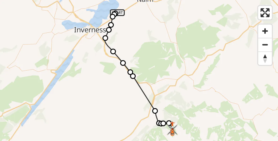 Flight route Coastguard Helicopter Inverness Airport - Highland, 31 October 2026, 14:17