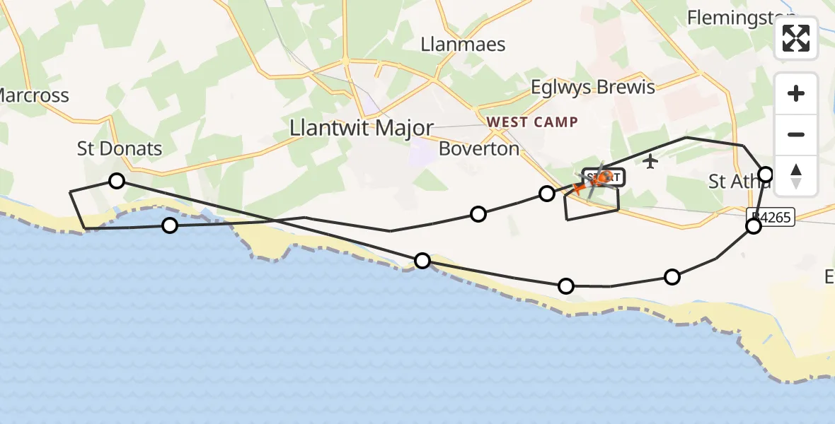 Flight route Coastguard Helicopter MOD St Athan - MOD St Athan, 31 October 2026, 14:22