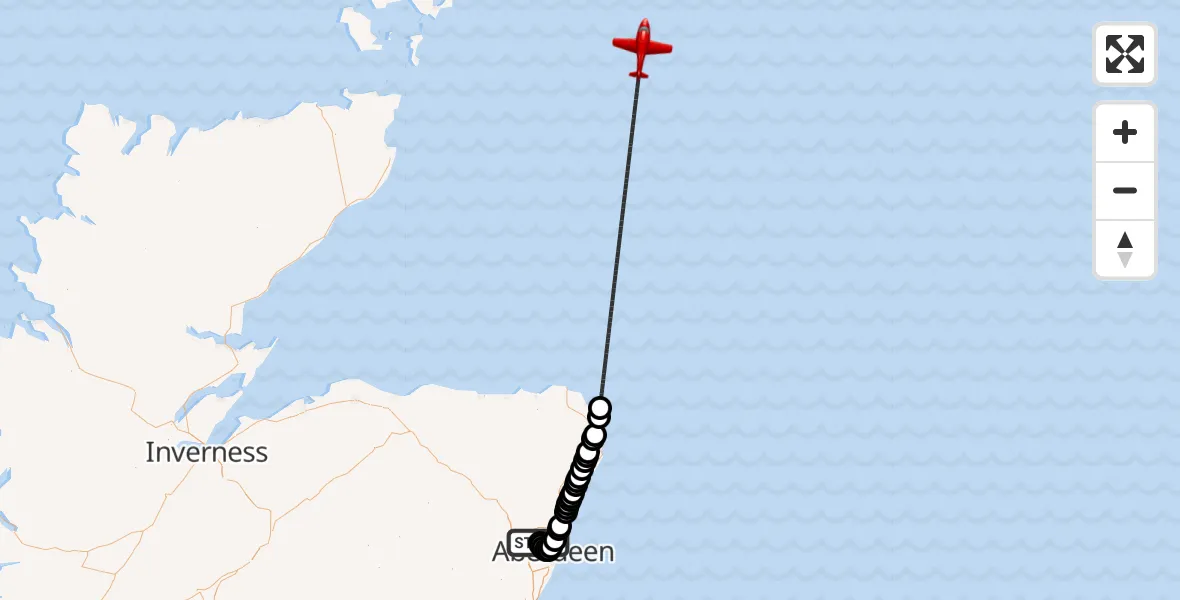 Flight route Air Ambulance Aircraft Bankhead - North Sea, 31 October 2026, 14:25