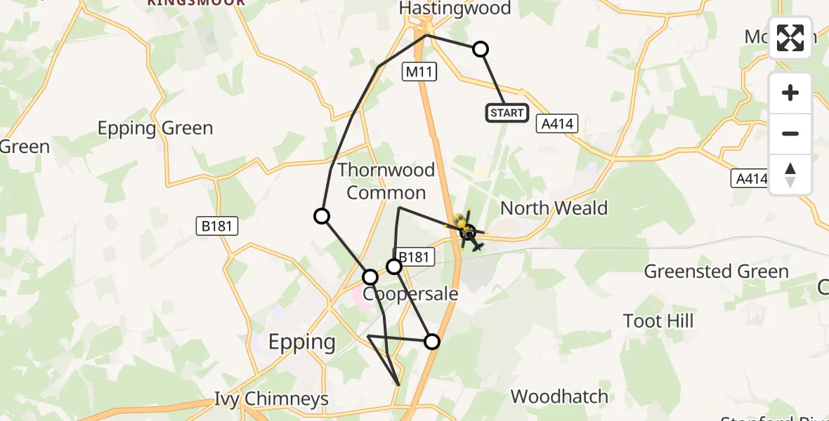 Flight route Police Helicopter North Weald Airfield - North Weald Airfield, 31 October 2026, 14:34