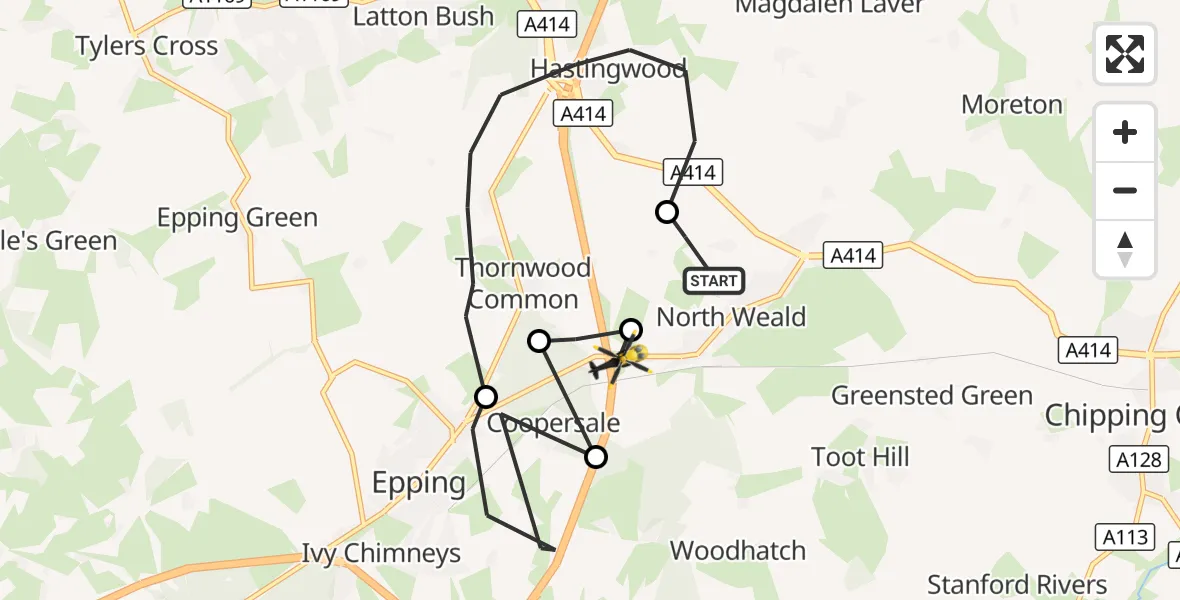 Flight route Police Helicopter North Weald Airfield - Coopersale, 31 October 2026, 14:41