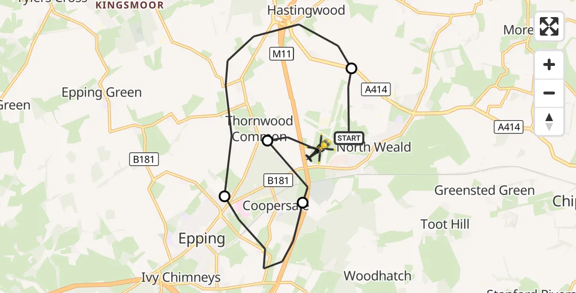 Flight route Police Helicopter North Weald Airfield - North Weald Airfield, 31 October 2026, 14:51