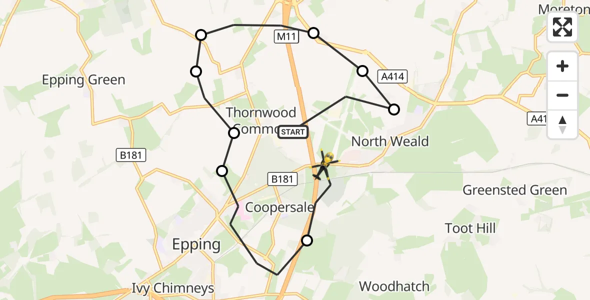 Flight route Police Helicopter North Weald Airfield - Coopersale, 31 October 2026, 14:55