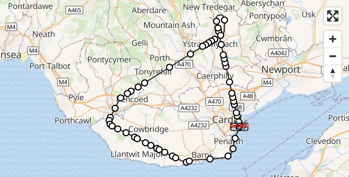 Flight route Air Ambulance Helicopter Cardiff Heliport - Cardiff Heliport, 31 October 2026, 15:10