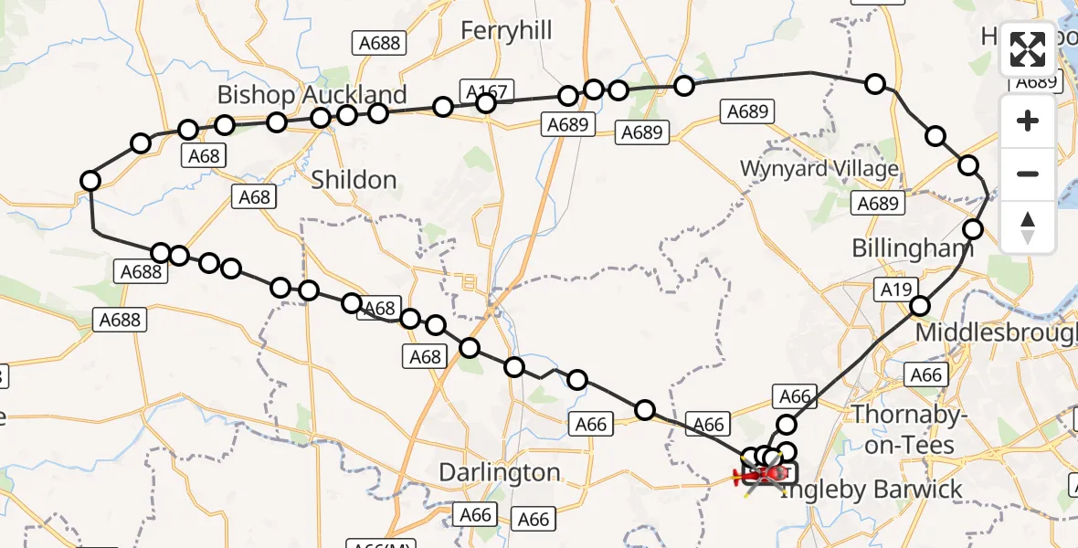 Flight route Air Ambulance Helicopter Egglescliffe - Egglescliffe, 31 October 2026, 15:13