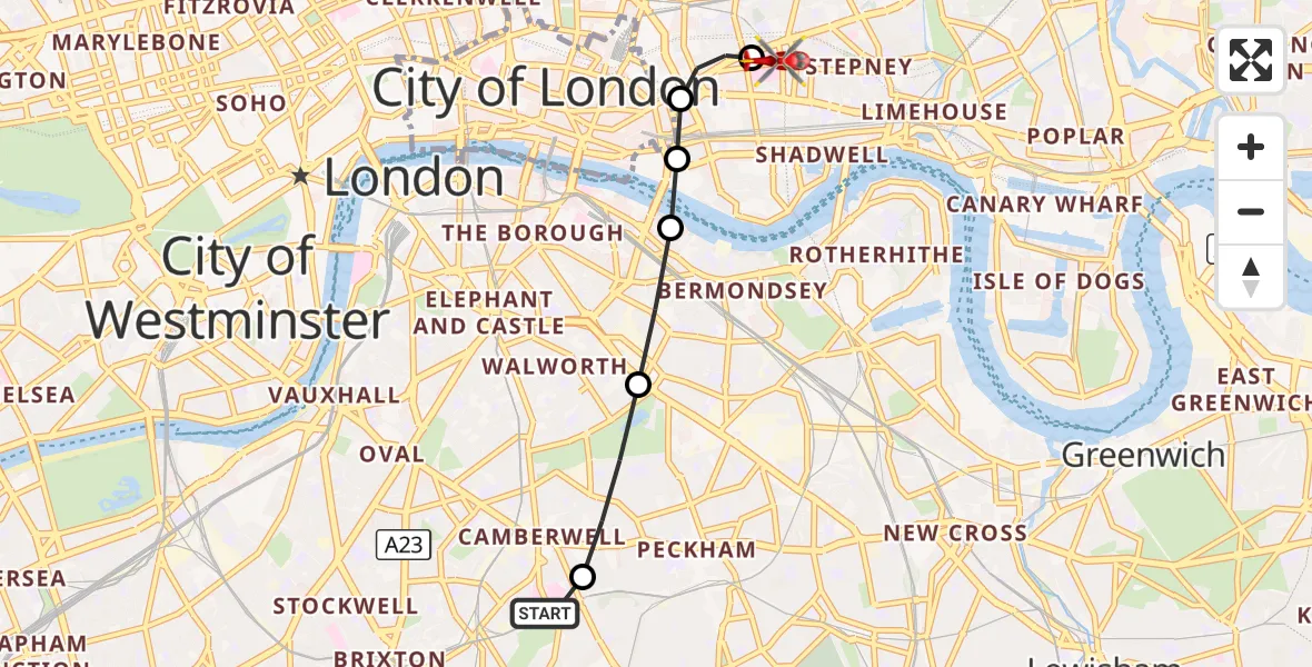 Flight route Air Ambulance Helicopter Kings College London Hospital - Royal London Hospital, 31 October 2026, 15:36