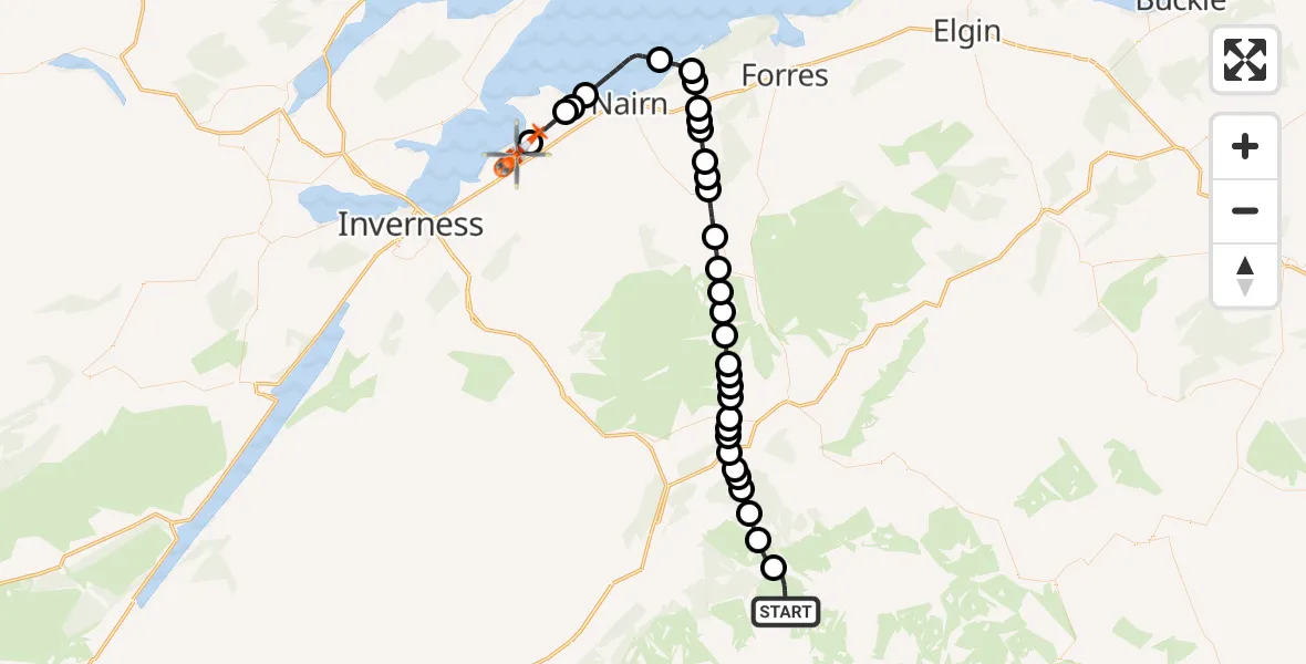 Flight route Coastguard Helicopter Highland - Inverness Airport, 31 October 2026, 15:42