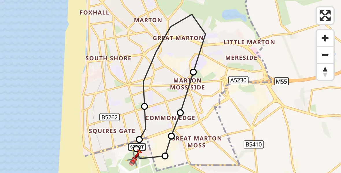 Flight route Air Ambulance Helicopter Blackpool Airport - Blackpool Airport, 31 October 2026, 15:44