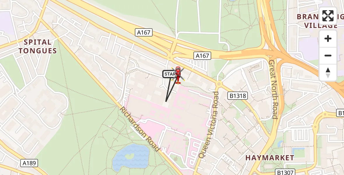 Flight route Air Ambulance Helicopter Newcastle Royal Victoria Infirmary - Newcastle Royal Victoria Infirmary, 31 October 2026, 15:49