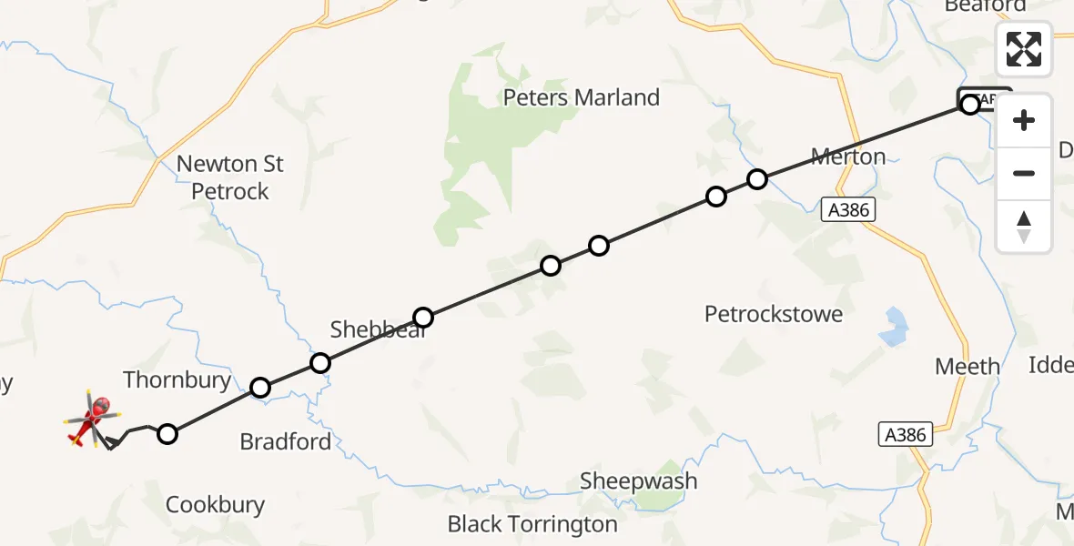 Flight route Air Ambulance Helicopter Beaford - Thornbury, 31 October 2026, 15:51