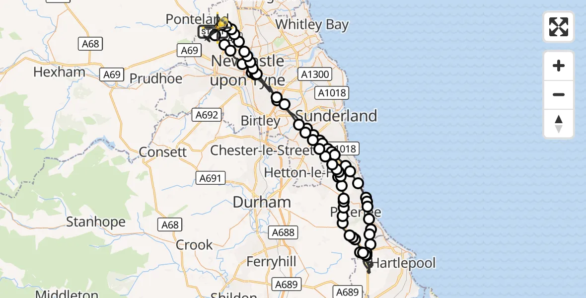 Flight route Police Helicopter Newcastle International Airport - Newcastle International Airport, 31 October 2026, 16:07