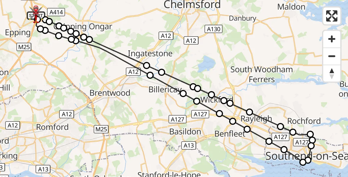 Flight route Air Ambulance Helicopter North Weald Airfield - North Weald Airfield, 31 October 2026, 16:18