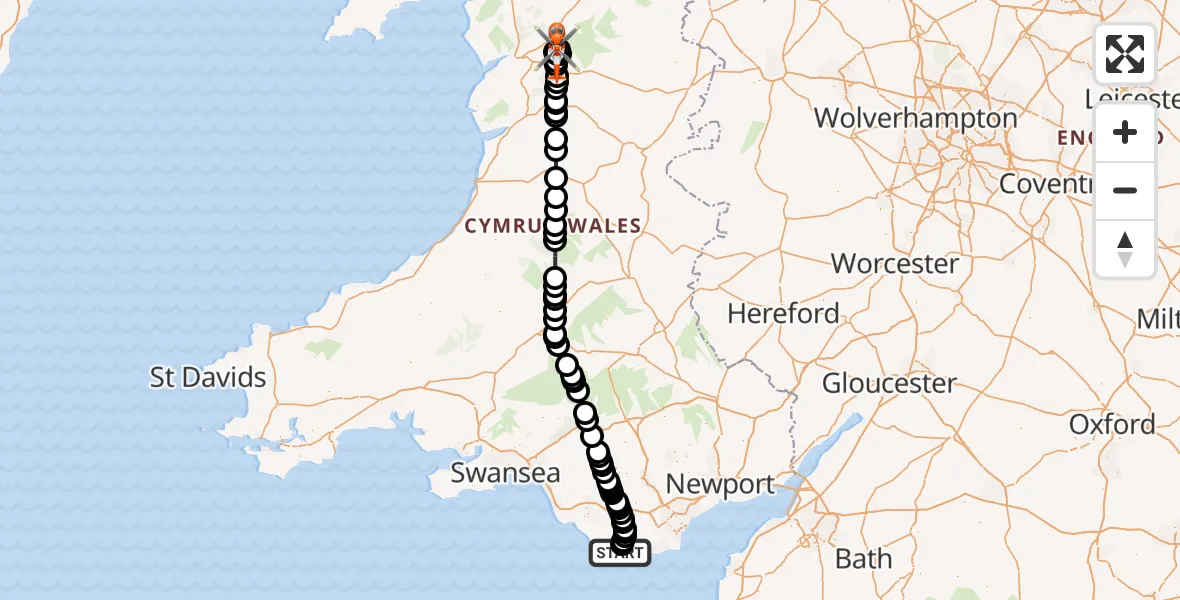 Flight route Coastguard Helicopter MOD St Athan - Mawddwy, 31 October 2026, 16:28