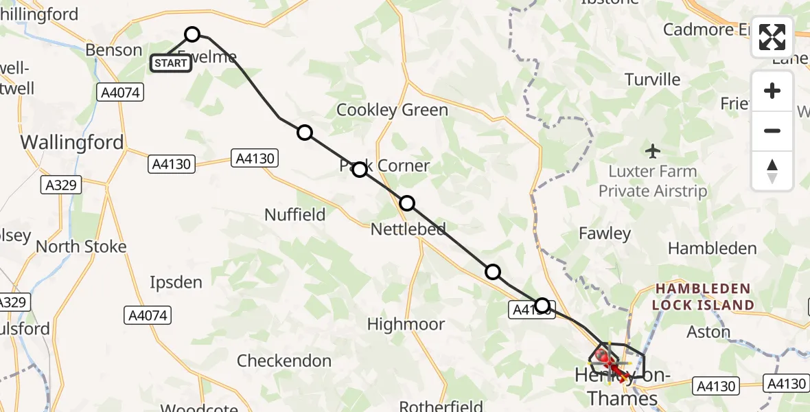 Flight route Air Ambulance Helicopter RAF Benson - Henley-on-Thames, 31 October 2026, 16:29