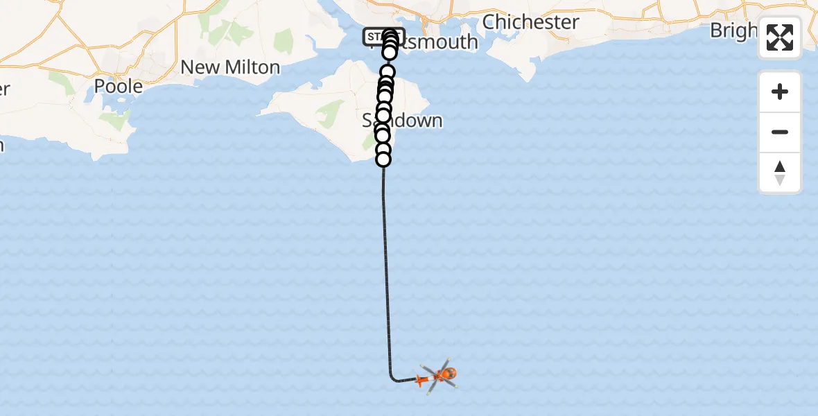 Flight route Coastguard Helicopter Solent Airport - English Channel, 31 October 2026, 16:41