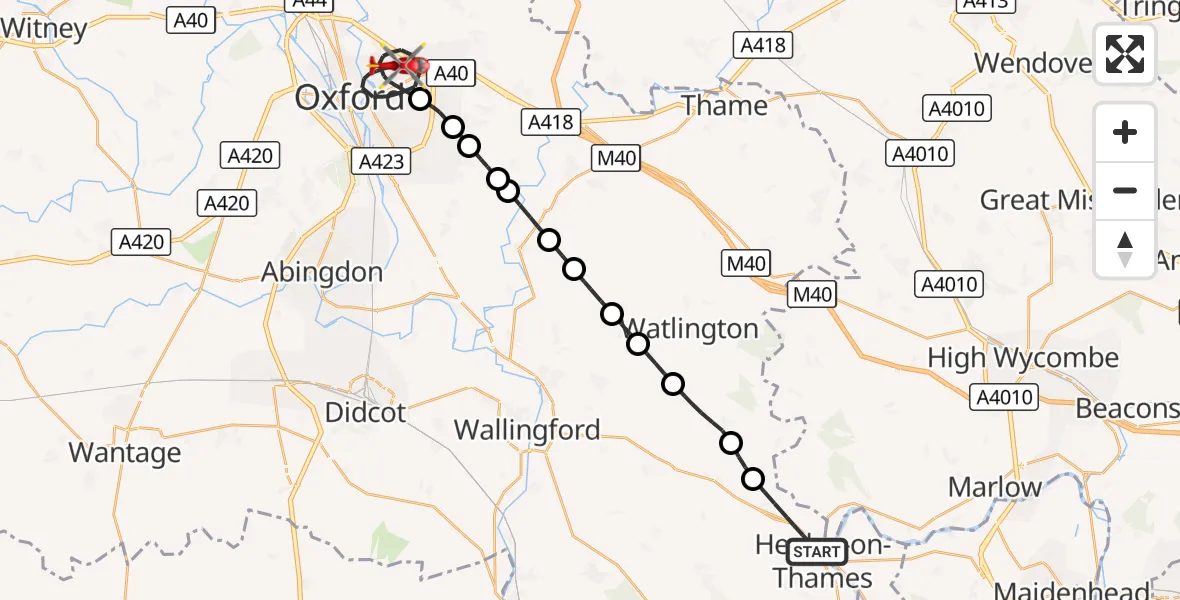 Flight route Air Ambulance Helicopter Henley-on-Thames - Oxford, 31 October 2026, 17:08