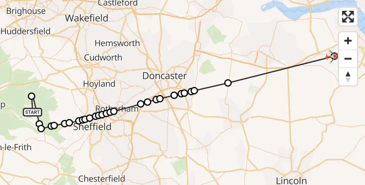 Flight route Coastguard Helicopter High Peak - Humberside Airport, 31 October 2026, 17:08