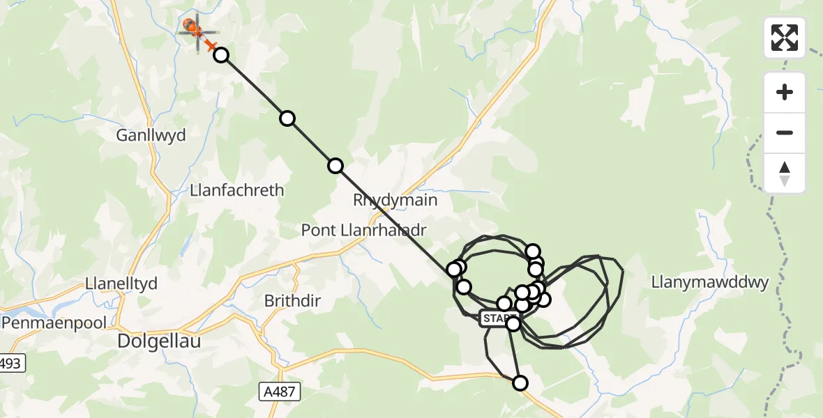 Flight route Coastguard Helicopter Mawddwy - Ganllwyd, 31 October 2026, 17:18