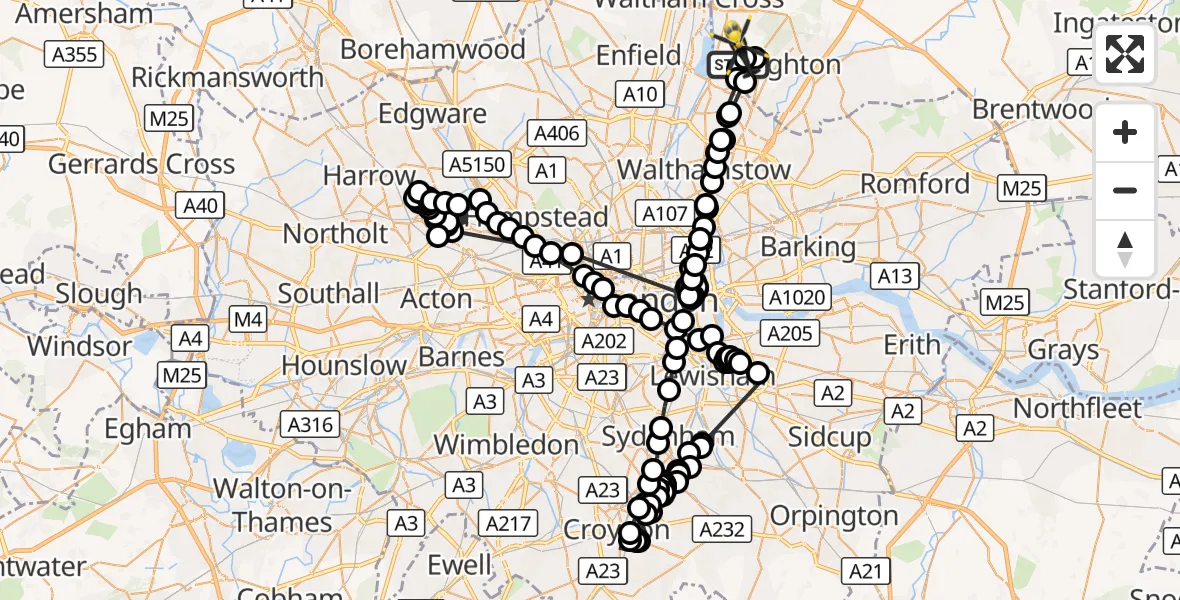 Flight route Police Helicopter Sewardstonebury - Middle Park, 31 October 2026, 17:21