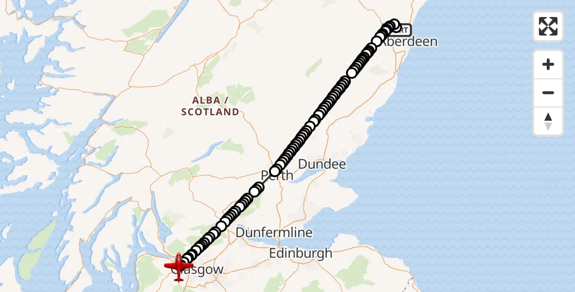 Flight route Air Ambulance Aircraft Aberdeen International Airport - Glasgow Airport, 31 October 2026, 19:28