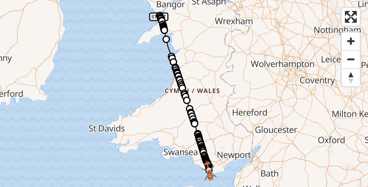 Flight route Coastguard Helicopter Caernarfon Airport - MOD St Athan, 31 October 2026, 19:40