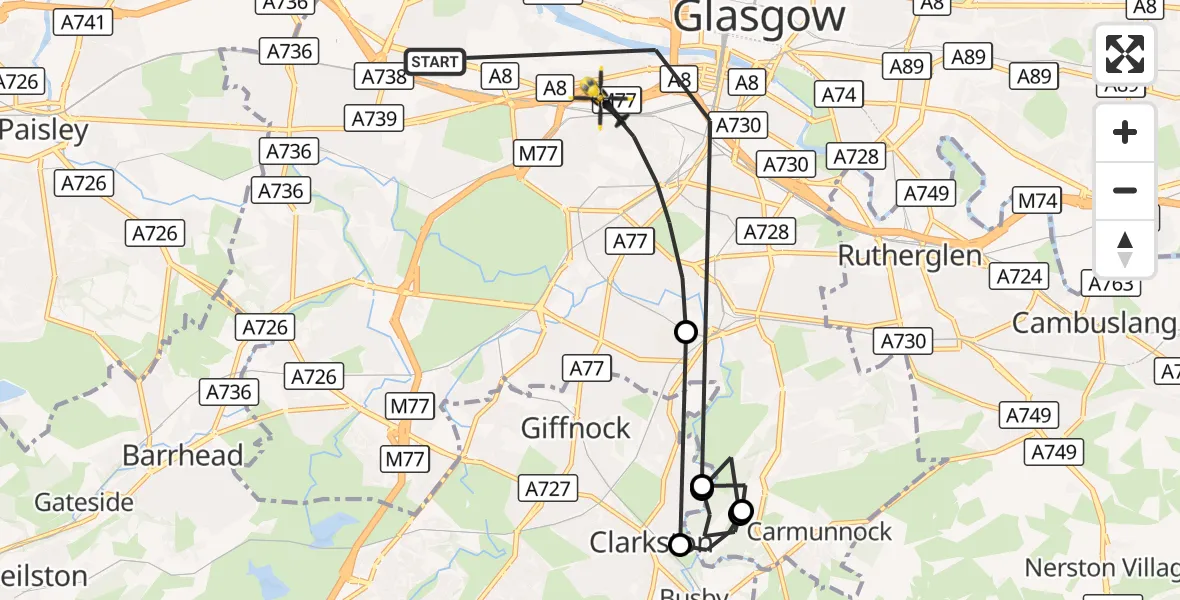 Flight route Police Helicopter Glasgow - Glasgow, 31 October 2026, 20:02